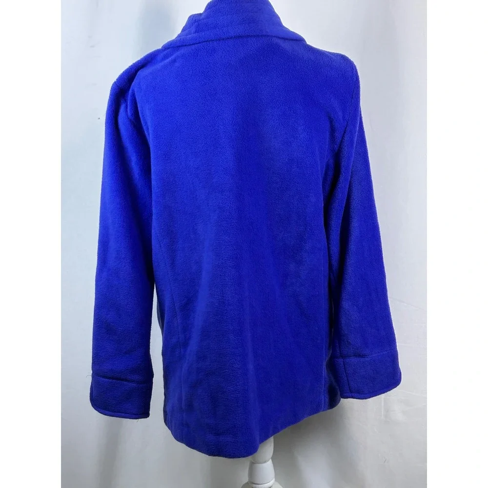 Royal Blue Fleece Sequin Swirl Shawl Collar Button Up Jacket Cardigan Women L